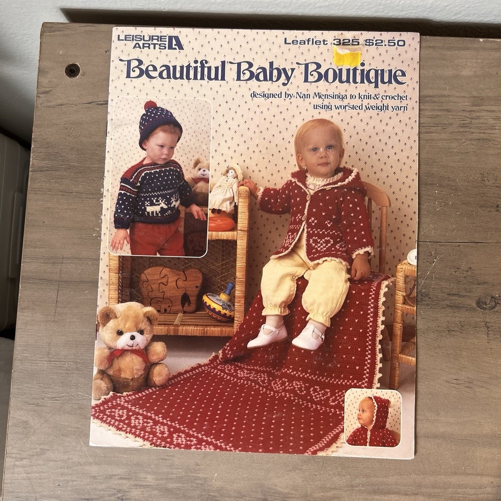 Vtg Leisure Arts Leaflet 325 Beautiful Baby Boutique Knit Crochet Pattern 1984